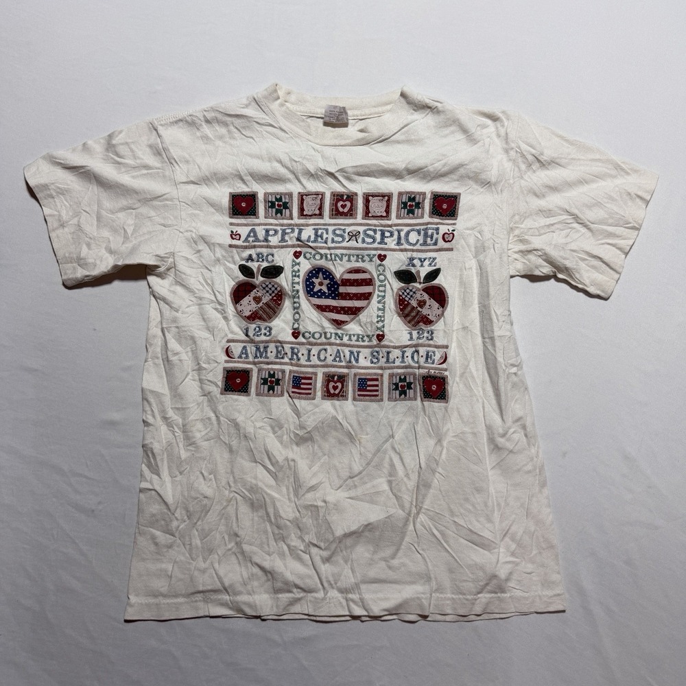 Vintage Apples Spice American Slice Country Folk Art T-Shirt M Granny Chic USA
